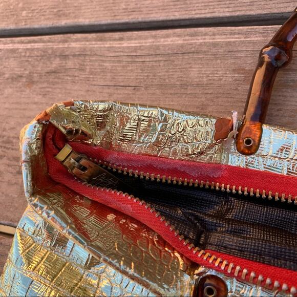 Vintage 60s Lady’s Pride Gold Foil Zipper Handbag - Picture 6 of 11